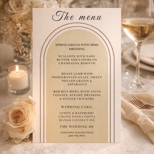 Minimalist Elegant Sand Beige Bogen Hochzeitsmenü