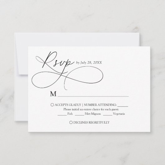 Minimalist Elegant Script Calligraphy Wedding RSVP Karte (Vorderseite)