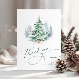 Minimalist Elegant Script Christmas Tree Thank You Dankeskarte