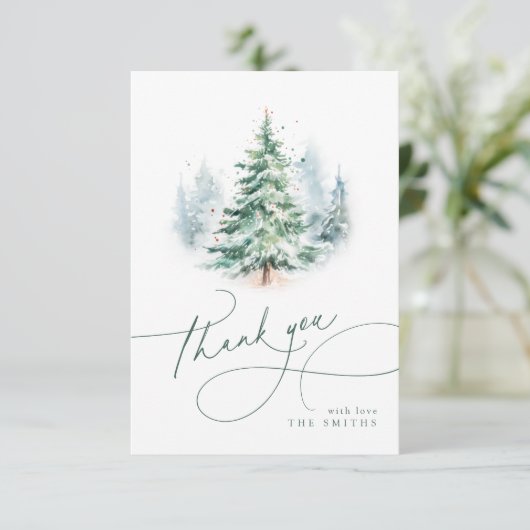 Minimalist Elegant Script Christmas Tree Thank You Dankeskarte (Stehend Vorderseite)