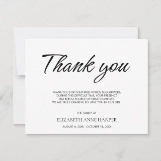 Minimalist Elegant Script Funeral Thank You Card RSVP Karte