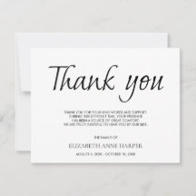 Minimalist Elegant Script Funeral Thank You Card