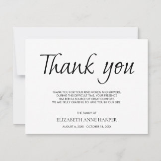 Minimalist Elegant Script Funeral Thank You Card RSVP Karte