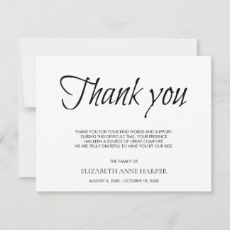 Minimalist Elegant Script Funeral Thank You Card RSVP Karte