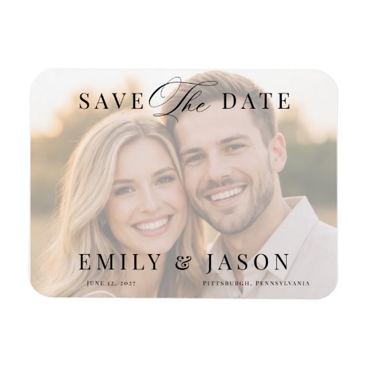 Minimalist Elegant Script Save the Date Card Magnet (Horizontal)