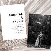 Minimalist Elegant Text Wedding Photo black white Save The Date