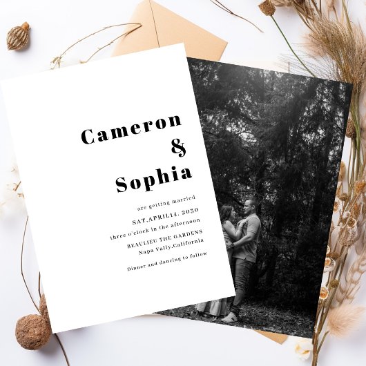 Minimalist Elegant Text Wedding Photo black white Save The Date