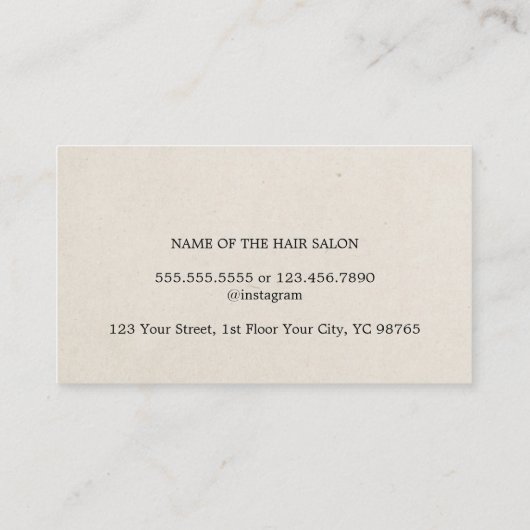 Minimalist Elegant Texture Beige Hairstylist Visitenkarte (Rückseite)
