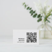 Minimalist Elegant Texture White Black QR Code Visitenkarte (Stehend Vorderseite)