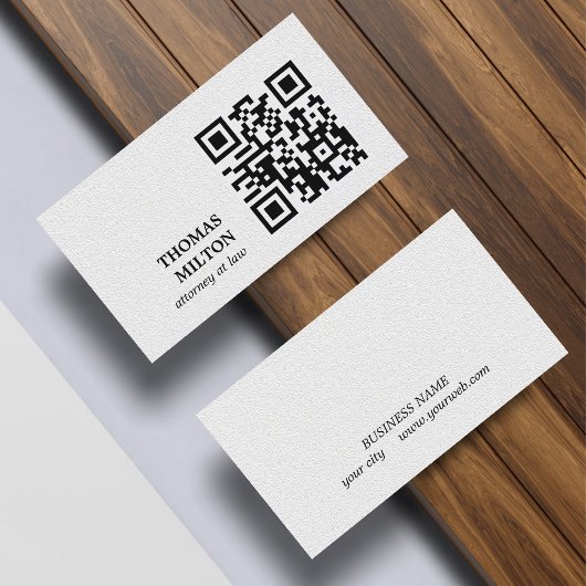 Minimalist Elegant Texture White Black QR Code Visitenkarte