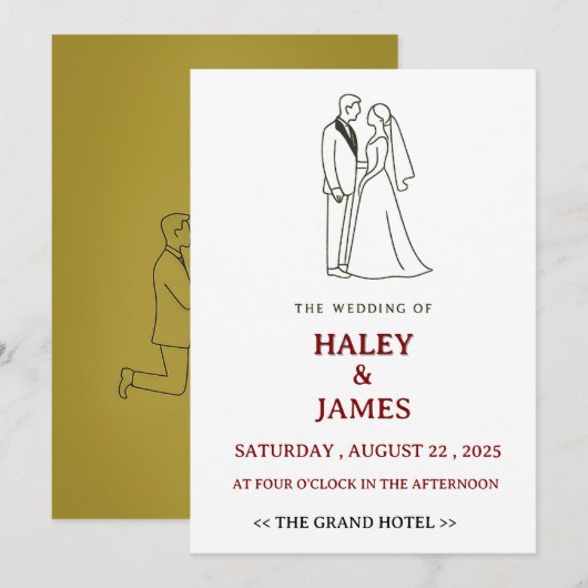 Minimalist Elegant Wedding  Einladung (Vorne/Hinten)