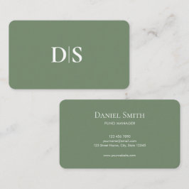 Minimalist Elegant White on Muted Green Initials Visitenkarte