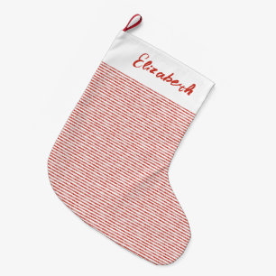 Minimalist elegantes Skript rotes Streifenmuster Großer Weihnachtsstrumpf
