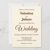 Minimalist Elfenbein mit brauner Text Hochzeit Einladung (Vorderseite)