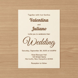 Minimalist Elfenbein mit brauner Text Hochzeit Einladung