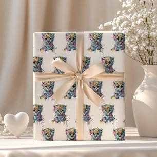 Minimalist Elfenbein Wasserfarbe Leoparden Muster Geschenkpapier