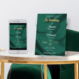Minimalist Emerald and Gold Foil Script Wedding Einladung