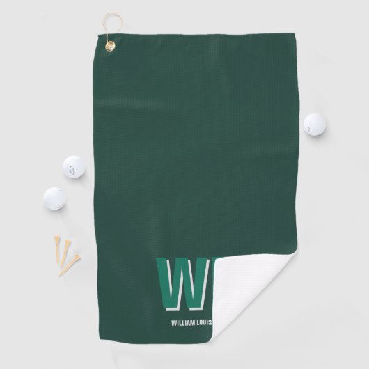 Minimalist Emerald Green Personalized Monogram  Golfhandtuch (Insitu)