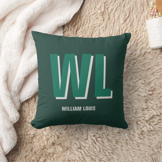 Minimalist Emerald Green Personalized Monogram  Kissen (Decke)
