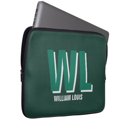 Minimalist Emerald Green Personalized Monogram  Laptopschutzhülle (Vorne Rechts)