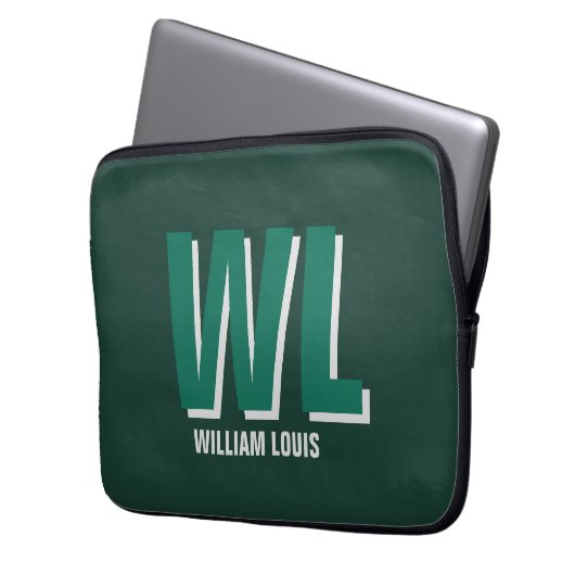 Minimalist Emerald Green Personalized Monogram  Laptopschutzhülle (Vorderseite Links)