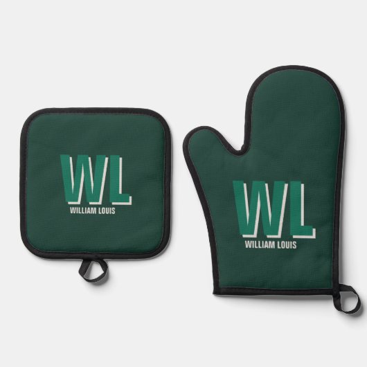 Minimalist Emerald Green Personalized Monogram  Ofenhandschuh & Topflappen-Set (Vorderseite)