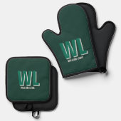 Minimalist Emerald Green Personalized Monogram  Ofenhandschuh & Topflappen-Set (Vorderseite/Rückseite)
