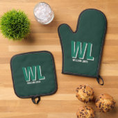 Minimalist Emerald Green Personalized Monogram  Ofenhandschuh & Topflappen-Set (Oben Unten)