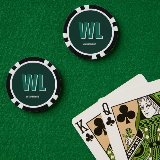 Minimalist Emerald Green Personalized Monogram  Pokerchips (Pokertisch (doppelt))
