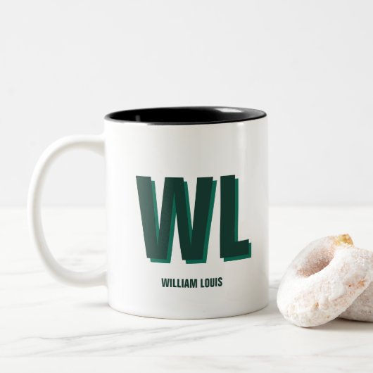 Minimalist Emerald Green Personalized Monogram Zweifarbige Tasse (Mit Donut)