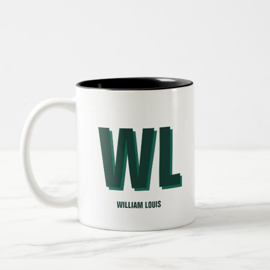 Minimalist Emerald Green Personalized Monogram Zweifarbige Tasse (Links)