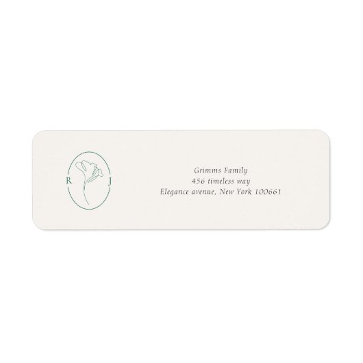 Minimalist Emerald Monogram Wedding Address Label (Vorne)