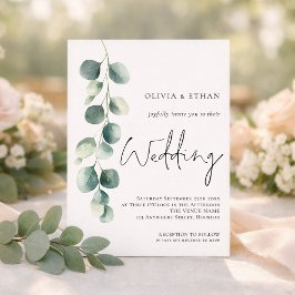 Minimalist Eucalyptus Elegant Script Sage Wedding Einladung