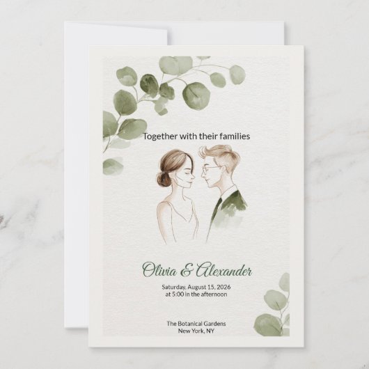 Minimalist Eucalyptus Greenery Wedding Invitation Karte (Vorderseite)