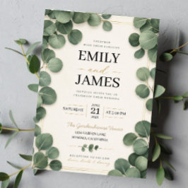 Minimalist Eucalyptus Sage Green Leaves and Gold Einladung