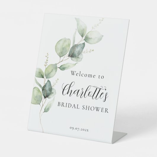 Minimalist Eucalyptus Script Bridal Shower Sockelschild (Vorderseite)