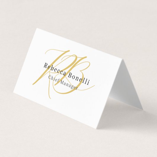 Minimalist Exklusiv Modern Goldfarbene Monogramm Visitenkarten (Vorderseite)