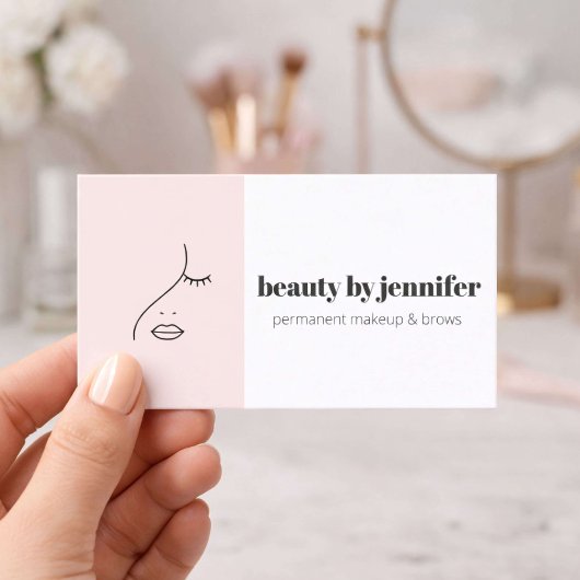 Minimalist Face Logo Permanent Makeup Artist Pink Visitenkarte