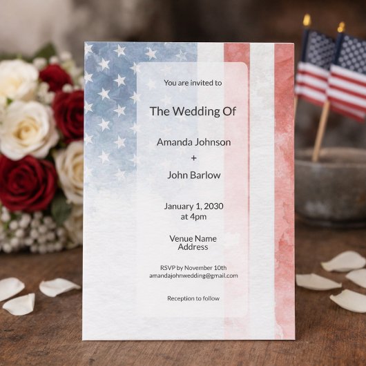 Minimalist Faded American Flag Wedding Einladung