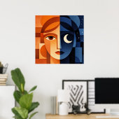 Minimalist Female Face Art Terracotta Abstract Geo Poster (Heimbüro)