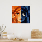 Minimalist Female Face Art Terracotta Abstract Geo Poster (Küche)