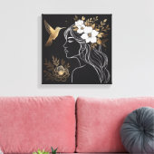 Minimalist Feminine Wall Art with Gold Botanical Leinwanddruck (Insitu (Wohnzimmer))