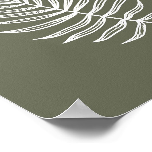 Minimalist Fern Line Drawing in Olive Green Poster (Ecke)