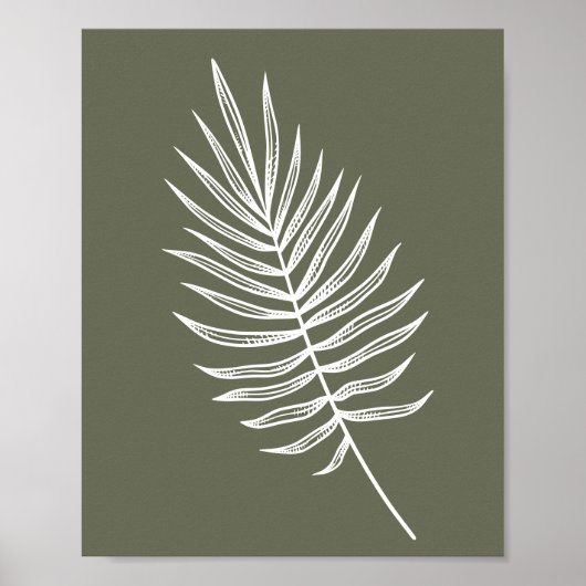 Minimalist Fern Line Drawing in Olive Green Poster (Vorne)