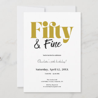 Minimalist Fifty & Fine 50th Birthday Einladung
