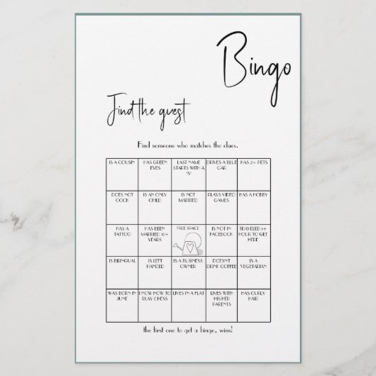 Minimalist Find the Guest Bingo - Schwarze Edition Flyer (Vorne)
