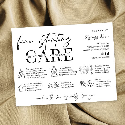 Minimalist Fire Starters Warning Instructions Card Dankeskarte