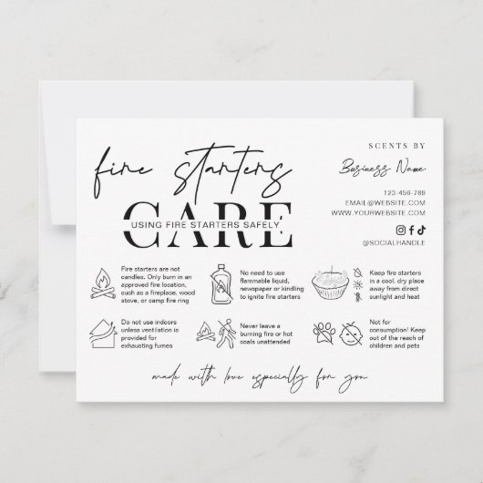Minimalist Fire Starters Warning Instructions Card Dankeskarte (Vorderseite)