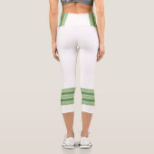 Minimalist, Five Green Retro Stripes, Text White Capri Leggings (Rückseite)