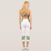 Minimalist, Five Green Retro Stripes, Text White Capri Leggings (Rückseite)